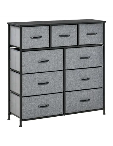 HOMCOM Nine Drawer Fabric Dresser - Grey