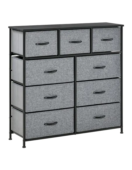 HOMCOM Nine Drawer Fabric Dresser - Grey