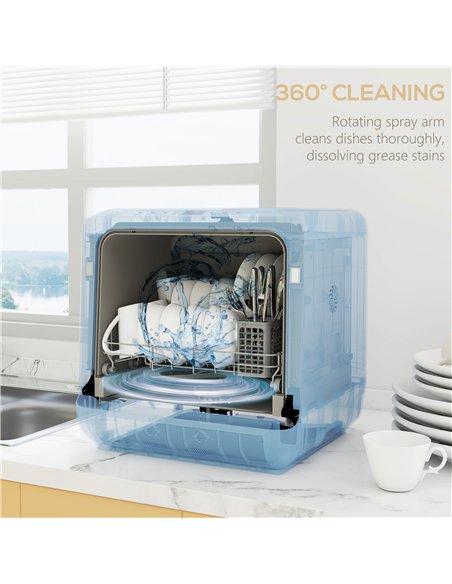 HOMCOM 6L Five-Mode Tabletop Dishwasher - White