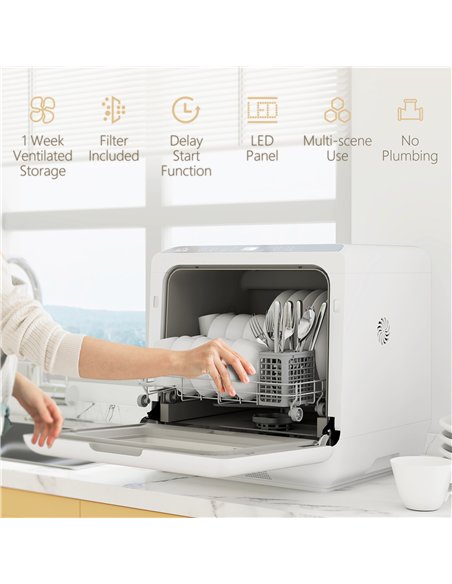 HOMCOM 6L Five-Mode Tabletop Dishwasher - White