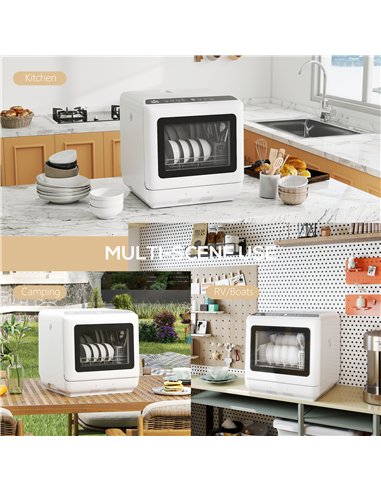 HOMCOM 6L Five-Mode Tabletop Dishwasher - White