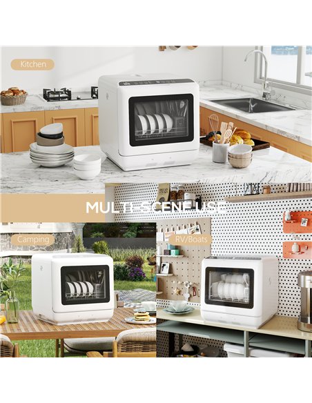 HOMCOM 6L Five-Mode Tabletop Dishwasher - White