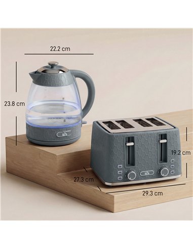 HOMCOM Kettle and Toaster Set, 1.7L 3000W Rapid Kettle with Strix Thermostat, 4 Slice Toaster with 7 Browning Controls, Grey