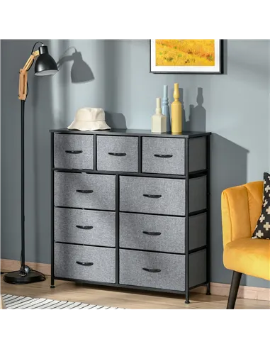 HOMCOM Nine Drawer Fabric Dresser - Grey