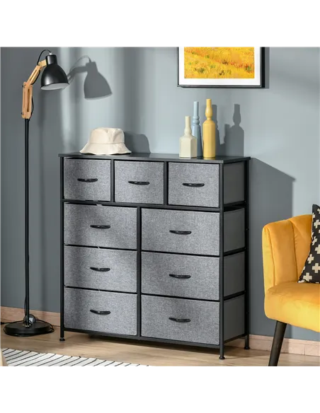 HOMCOM Nine Drawer Fabric Dresser - Grey