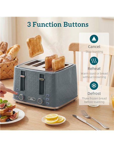 HOMCOM Kettle and Toaster Set, 1.7L 3000W Rapid Kettle with Strix Thermostat, 4 Slice Toaster with 7 Browning Controls, Grey