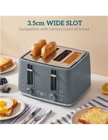 HOMCOM Kettle and Toaster Set, 1.7L 3000W Rapid Kettle with Strix Thermostat, 4 Slice Toaster with 7 Browning Controls, Grey