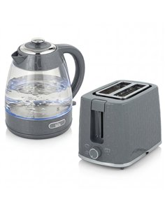 HOMCOM Kettle and Toaster Set, 1.7L 3000W Rapid Kettle with Limescale Filter, 2 Slice Toaster with 7 Browning Controls, Grey