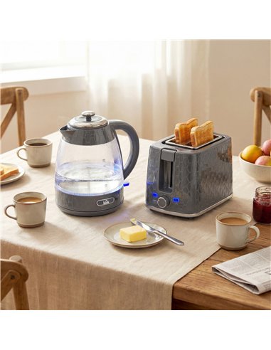 HOMCOM Kettle and Toaster Set, 1.7L 3000W Rapid Kettle with Limescale Filter, 2 Slice Toaster with 7 Browning Controls, Grey