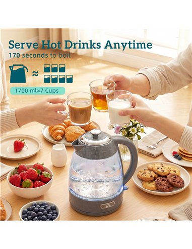 HOMCOM Kettle and Toaster Set, 1.7L 3000W Rapid Kettle with Limescale Filter, 2 Slice Toaster with 7 Browning Controls, Grey