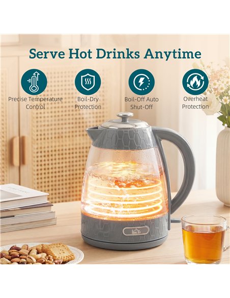 HOMCOM Kettle and Toaster Set, 1.7L 3000W Rapid Kettle with Limescale Filter, 2 Slice Toaster with 7 Browning Controls, Grey