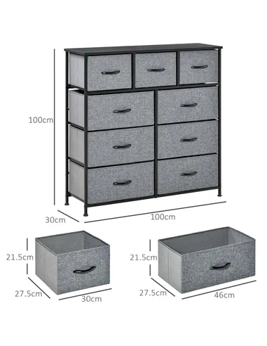 HOMCOM Nine Drawer Fabric Dresser - Grey