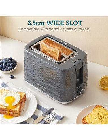 HOMCOM Kettle and Toaster Set, 1.7L 3000W Rapid Kettle with Limescale Filter, 2 Slice Toaster with 7 Browning Controls, Grey