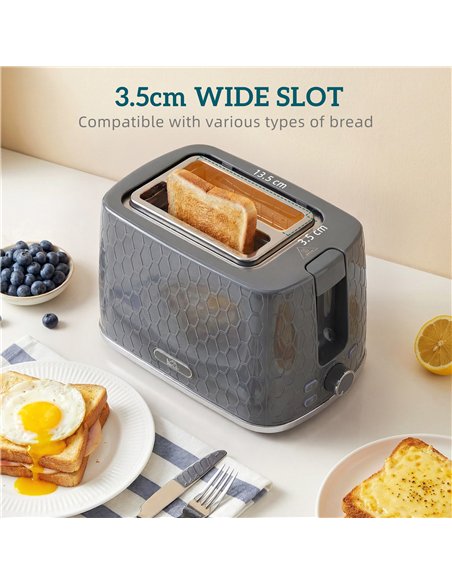 HOMCOM Kettle and Toaster Set, 1.7L 3000W Rapid Kettle with Limescale Filter, 2 Slice Toaster with 7 Browning Controls, Grey