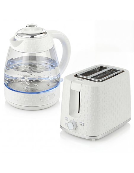 HOMCOM Kettle and Toaster Set, 1.7L 3000W Rapid Kettle with Limescale Filter, 2 Slice Toaster with 7 Browning Controls, Cream