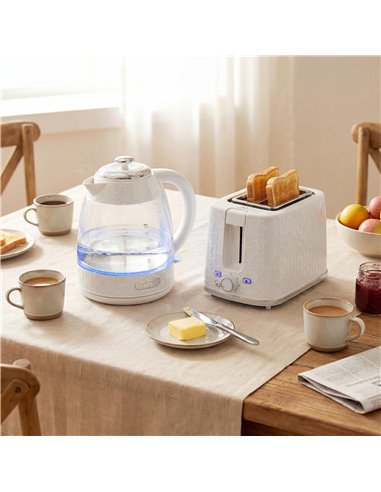 HOMCOM Kettle and Toaster Set, 1.7L 3000W Rapid Kettle with Limescale Filter, 2 Slice Toaster with 7 Browning Controls, Cream