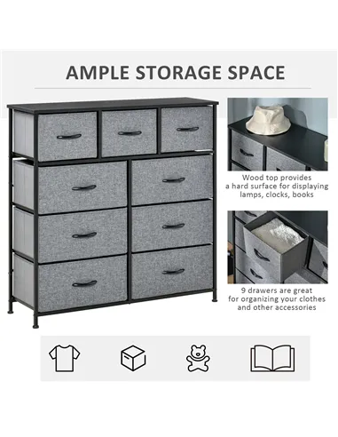 HOMCOM Nine Drawer Fabric Dresser - Grey