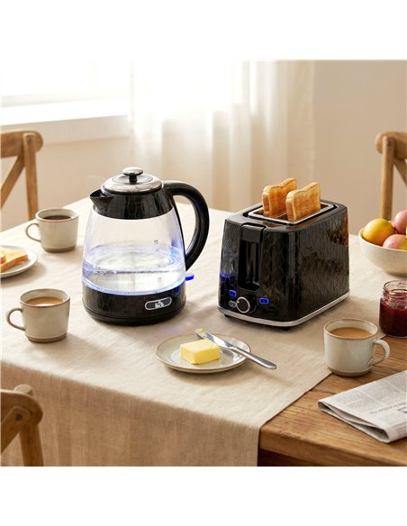 HOMCOM Kettle and Toaster Set, 1.7L 3000W Rapid Kettle with Limescale Filter, 2 Slice Toaster with 7 Browning Controls, Black
