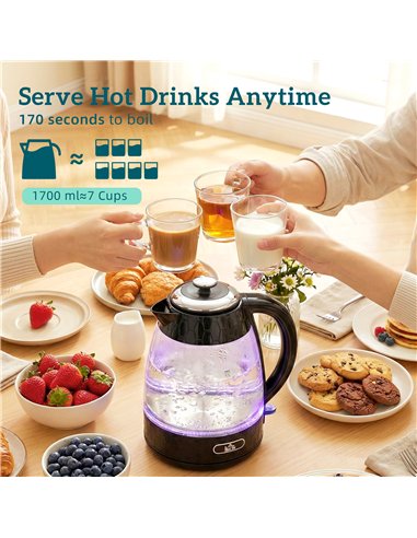 HOMCOM Kettle and Toaster Set, 1.7L 3000W Rapid Kettle with Limescale Filter, 2 Slice Toaster with 7 Browning Controls, Black