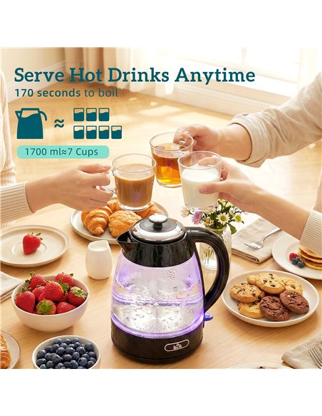 HOMCOM Kettle and Toaster Set, 1.7L 3000W Rapid Kettle with Limescale Filter, 2 Slice Toaster with 7 Browning Controls, Black