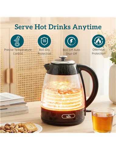 HOMCOM Kettle and Toaster Set, 1.7L 3000W Rapid Kettle with Limescale Filter, 2 Slice Toaster with 7 Browning Controls, Black