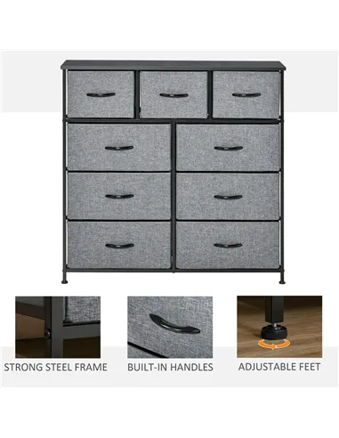 HOMCOM Nine Drawer Fabric Dresser - Grey