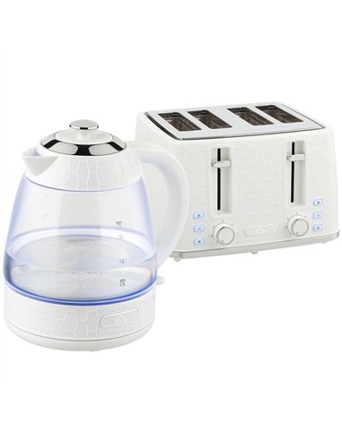 HOMCOM Kettle and Toaster Set, 1.7L 3000W Rapid Kettle with Strix Thermostat, 4 Slice Toaster with 7 Browning Controls, Cream