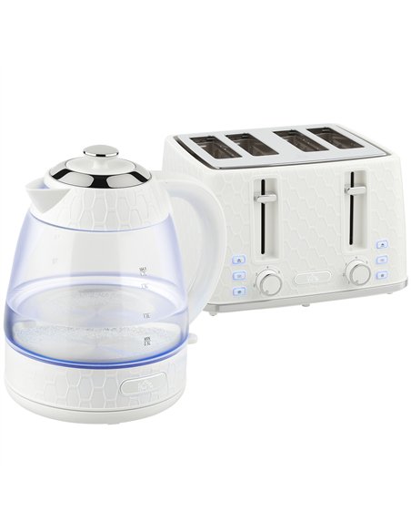 HOMCOM Kettle and Toaster Set, 1.7L 3000W Rapid Kettle with Strix Thermostat, 4 Slice Toaster with 7 Browning Controls, Cream