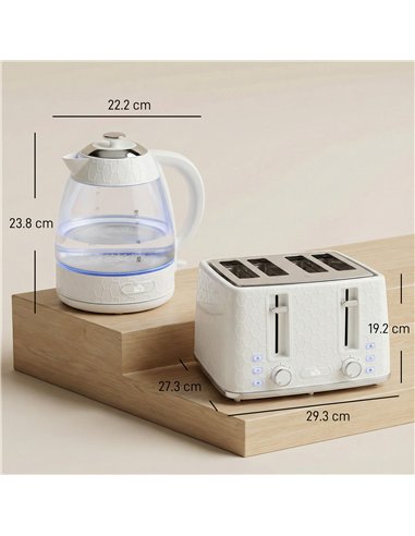 HOMCOM Kettle and Toaster Set, 1.7L 3000W Rapid Kettle with Strix Thermostat, 4 Slice Toaster with 7 Browning Controls, Cream