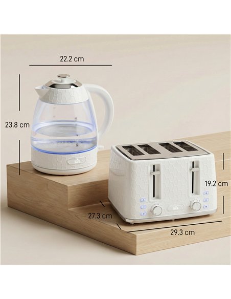 HOMCOM Kettle and Toaster Set, 1.7L 3000W Rapid Kettle with Strix Thermostat, 4 Slice Toaster with 7 Browning Controls, Cream