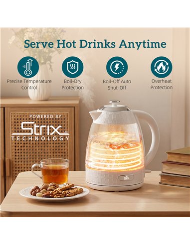 HOMCOM Kettle and Toaster Set, 1.7L 3000W Rapid Kettle with Strix Thermostat, 4 Slice Toaster with 7 Browning Controls, Cream