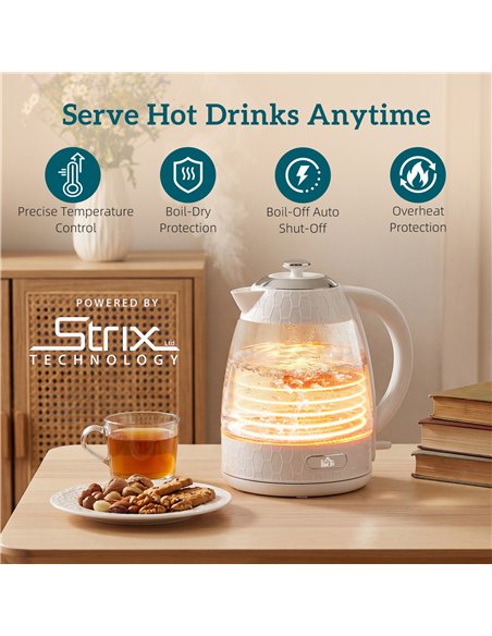 HOMCOM Kettle and Toaster Set, 1.7L 3000W Rapid Kettle with Strix Thermostat, 4 Slice Toaster with 7 Browning Controls, Cream