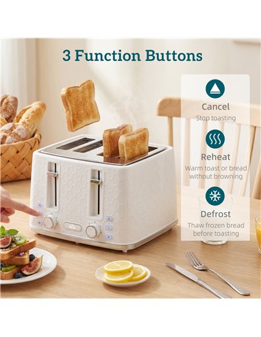 HOMCOM Kettle and Toaster Set, 1.7L 3000W Rapid Kettle with Strix Thermostat, 4 Slice Toaster with 7 Browning Controls, Cream