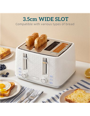 HOMCOM Kettle and Toaster Set, 1.7L 3000W Rapid Kettle with Strix Thermostat, 4 Slice Toaster with 7 Browning Controls, Cream