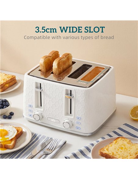 HOMCOM Kettle and Toaster Set, 1.7L 3000W Rapid Kettle with Strix Thermostat, 4 Slice Toaster with 7 Browning Controls, Cream