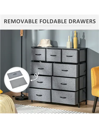 HOMCOM Nine Drawer Fabric Dresser - Grey