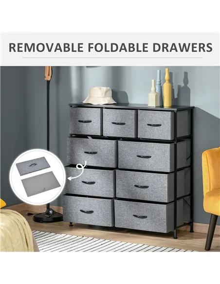 HOMCOM Nine Drawer Fabric Dresser - Grey