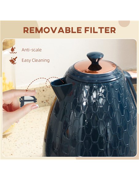 HOMCOM 3000W Rapid Boil Honeycomb Kettle - Dark Blue