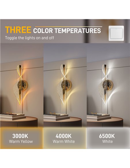 HOMCOM Led Wall Lamp 2 Pack, 13W Modern Indoor Spiral Wall Light, Colour Temperature Adjustable 3000K/4000K/6500K, for Bedroom, 