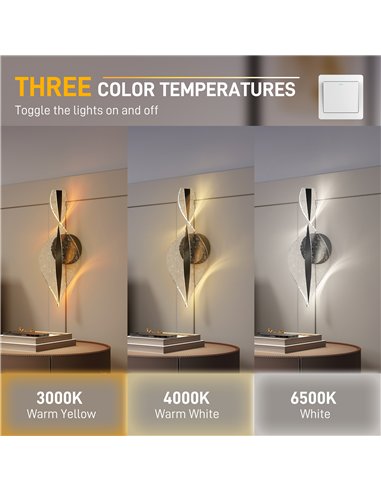 HOMCOM Led Wall Lamp 2 Pack, 13W Modern Indoor Spiral Wall Light, Colour Temperature Adjustable 3000K/4000K/6500K, for Bedroom, 