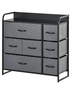 HOMCOM Chest of Drawers with 7 Foldable Drawers, 3-Tier Fabric Bedroom Dresser, Clothes Storage Unit for Bedroom, Living Room, G