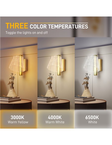 HOMCOM Led Wall Lamp 2 Pack, 5W Modern Indoor Starry Wall Light, Colour Temperature Adjustable 3000K/4000K/6500K, for Bedroom, L