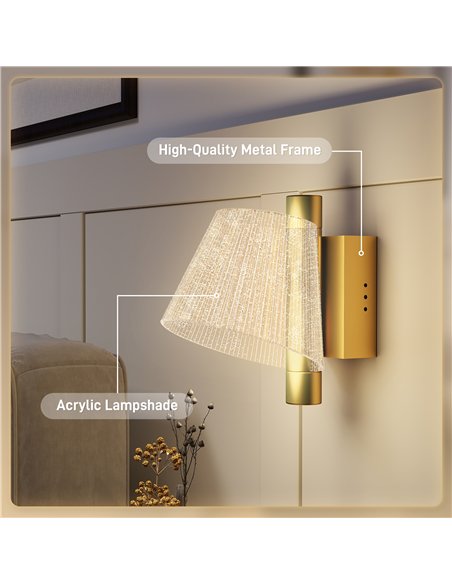 HOMCOM Led Wall Lamp 2 Pack, 5W Modern Indoor Starry Wall Light, Colour Temperature Adjustable 3000K/4000K/6500K, for Bedroom, L