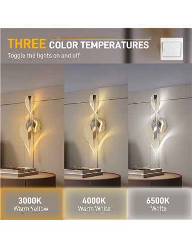 HOMCOM Led Wall Lamp 2 Pack, 13W Modern Indoor Spiral Wall Light, Colour Temperature Adjustable 3000K/4000K/6500K, for Bedroom, 