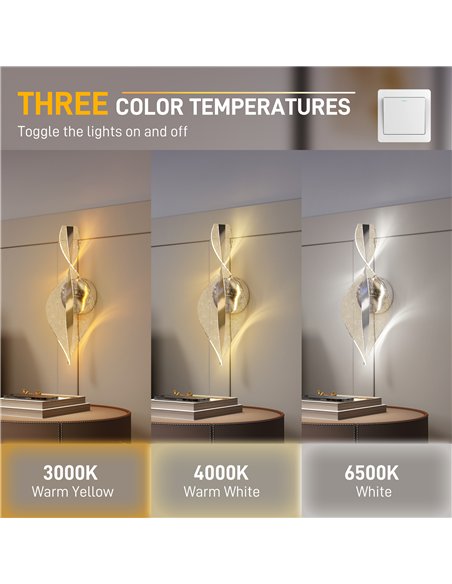 HOMCOM Led Wall Lamp 2 Pack, 13W Modern Indoor Spiral Wall Light, Colour Temperature Adjustable 3000K/4000K/6500K, for Bedroom, 