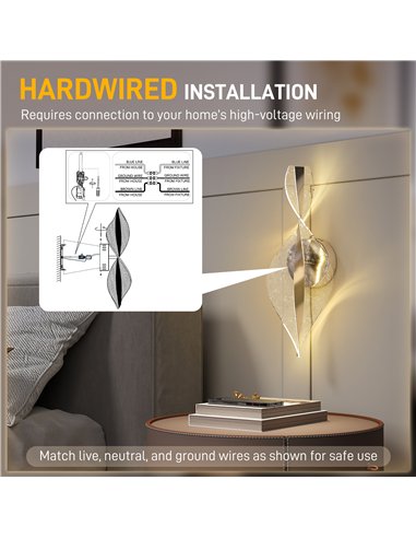HOMCOM Led Wall Lamp 2 Pack, 13W Modern Indoor Spiral Wall Light, Colour Temperature Adjustable 3000K/4000K/6500K, for Bedroom, 