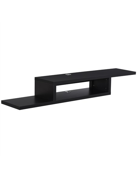 HOMCOM Floating TV Unit, Wall Mounted TV Stand with Open Shelf and 2 Cable Holes, Entertainment Unit for Living Room, Black