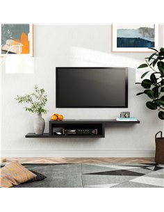 HOMCOM Floating TV Unit, Wall Mounted TV Stand with Open Shelf and 2 Cable Holes, Entertainment Unit for Living Room, Black 2