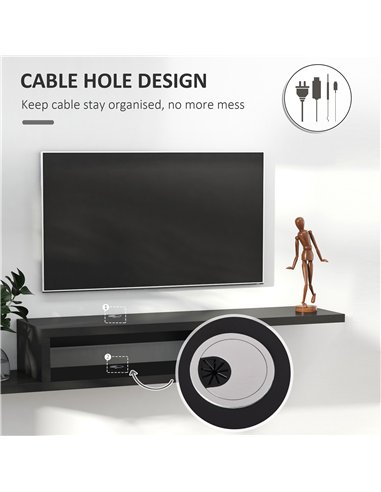 HOMCOM Floating TV Unit, Wall Mounted TV Stand with Open Shelf and 2 Cable Holes, Entertainment Unit for Living Room, Black