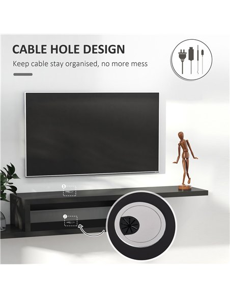 HOMCOM Floating TV Unit, Wall Mounted TV Stand with Open Shelf and 2 Cable Holes, Entertainment Unit for Living Room, Black